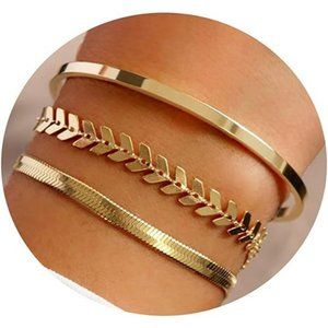 Gold Plated Bracelets Dainty Layered Herringbone Twisted Rope Chain Bracelets